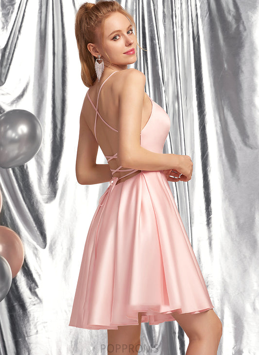 Prom Dresses Satin Martina A-Line Neckline Square Short/Mini