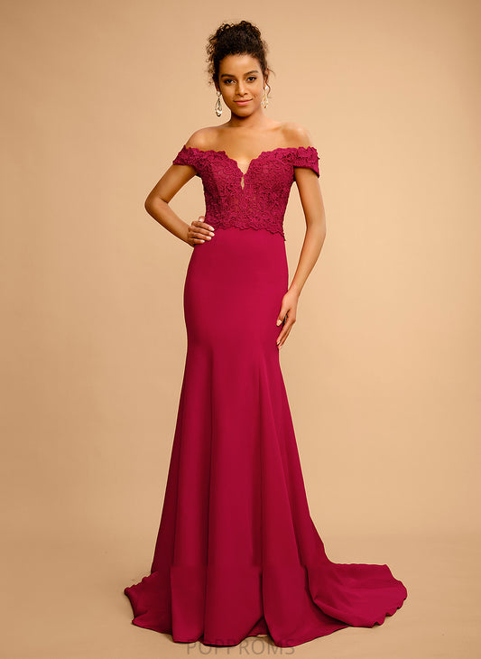 Stretch Pauline With Trumpet/Mermaid Off-the-Shoulder Floor-Length Crepe Sequins Prom Dresses