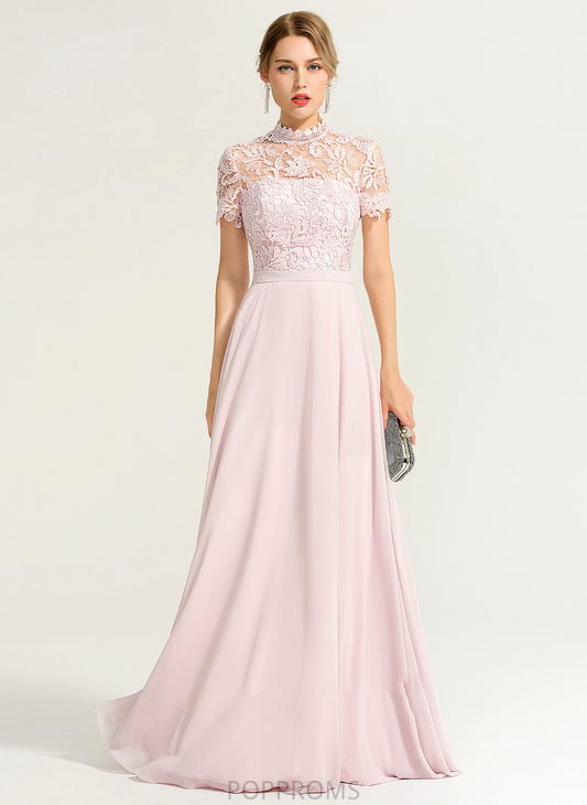 Floor-Length Chiffon Neck A-Line High With Julie Sequins Prom Dresses