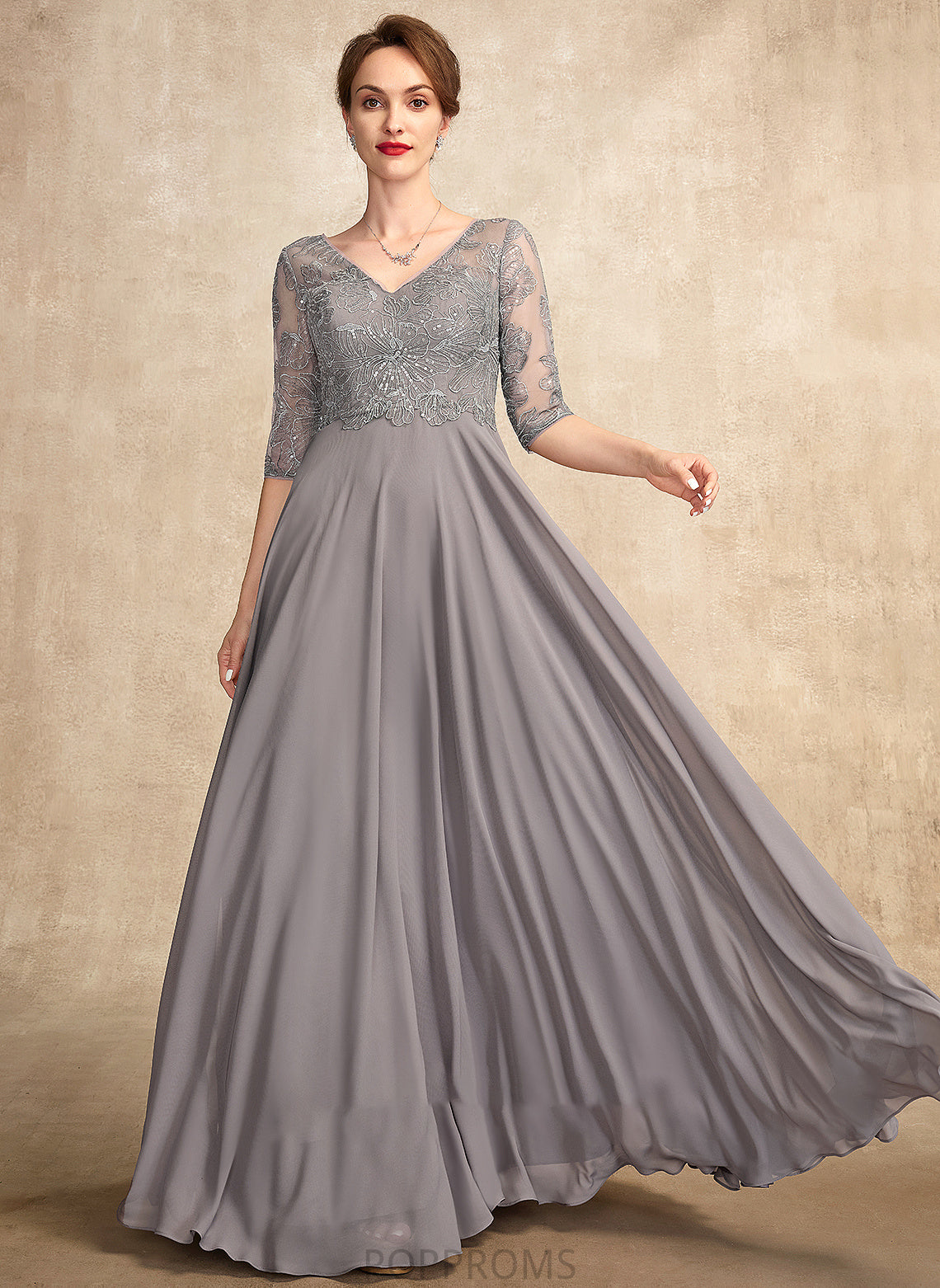 Dress Sequins Mother of the Bride Dresses With A-Line Chiffon Bride V-neck Mother Floor-Length Ellie the of Lace