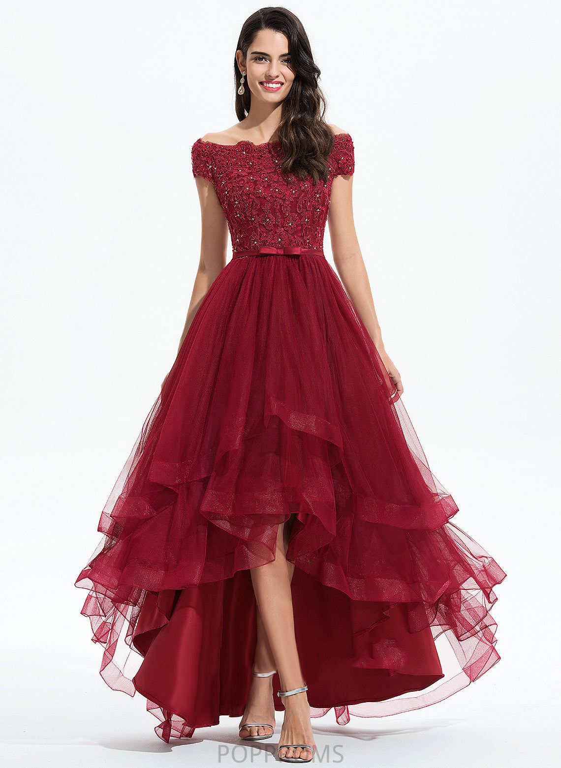 Asymmetrical Dress With Homecoming Tamara Tulle Beading Lace Bow(s) Homecoming Dresses A-Line Off-the-Shoulder