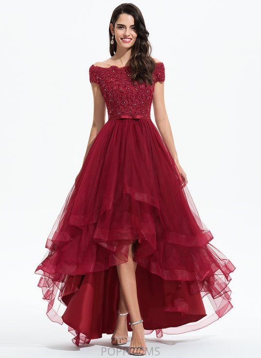 Asymmetrical Dress With Homecoming Tamara Tulle Beading Lace Bow(s) Homecoming Dresses A-Line Off-the-Shoulder