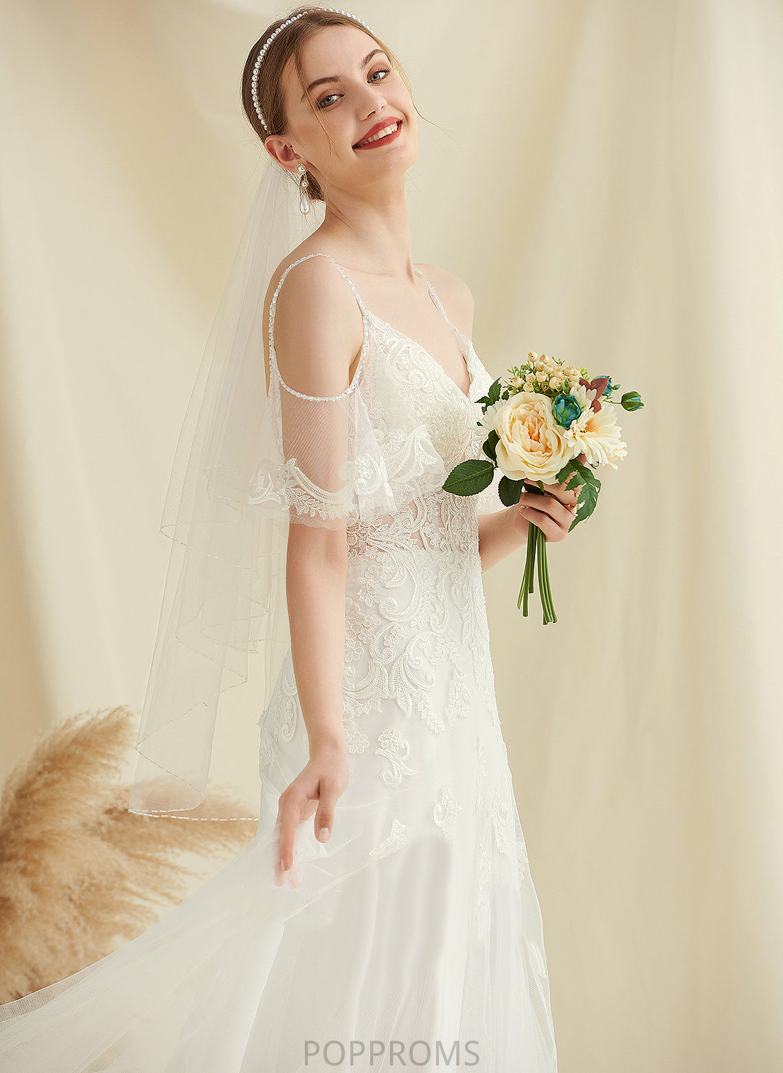 With Beading Train Tulle Kinsley Lace Wedding Dresses V-neck Sweep A-Line Dress Wedding