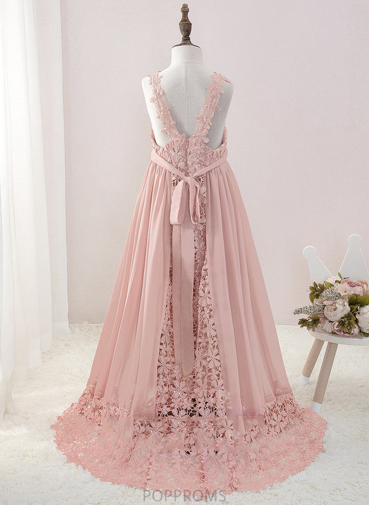 Flower Girl Dresses Nadia Girl Dress Sleeveless V-neck - A-Line Beading With Floor-length Chiffon/Lace Flower