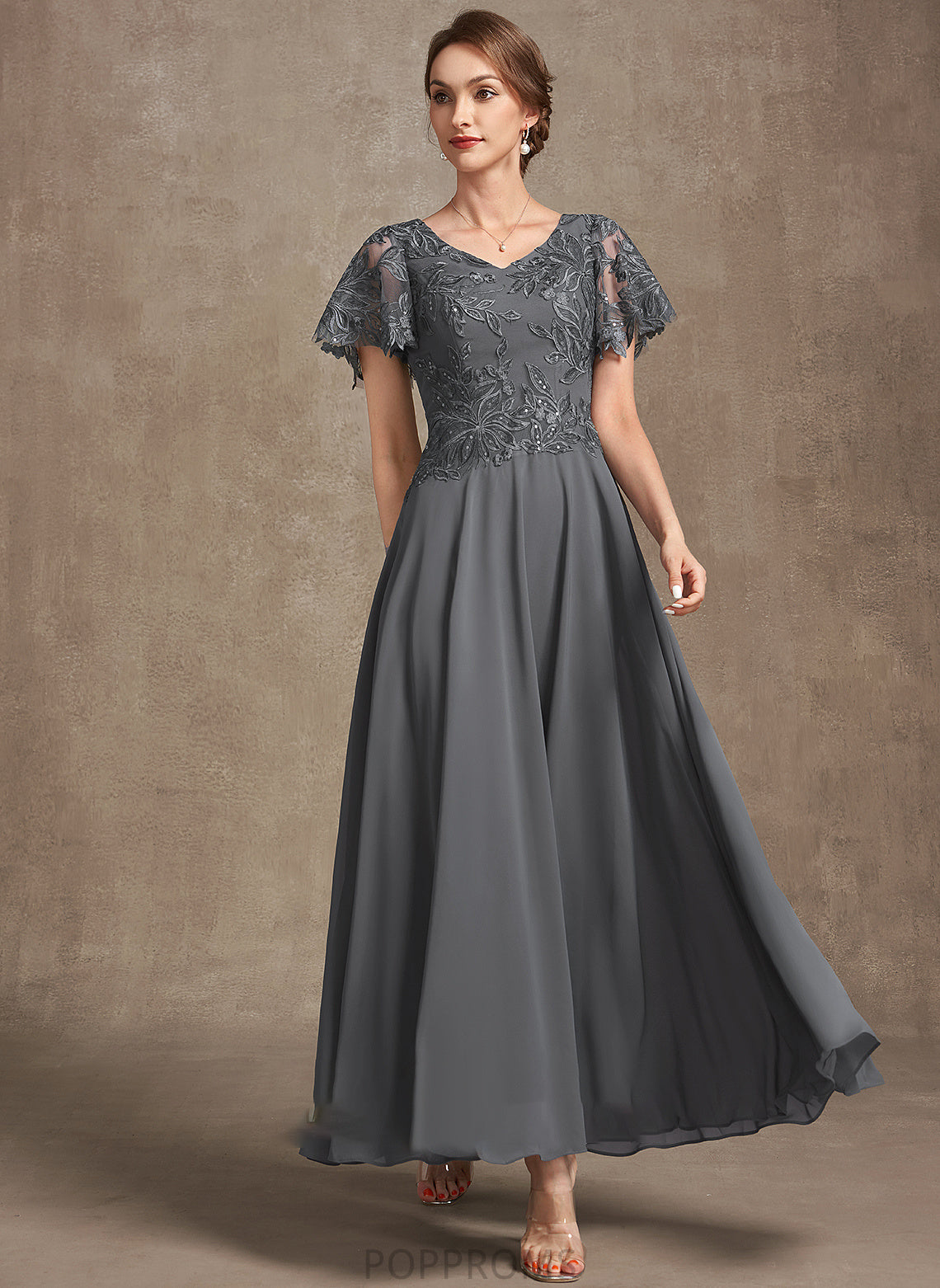 Mother Lace Bride Sequins Dress Mother of the Bride Dresses With the Hillary V-neck of Chiffon A-Line Ankle-Length