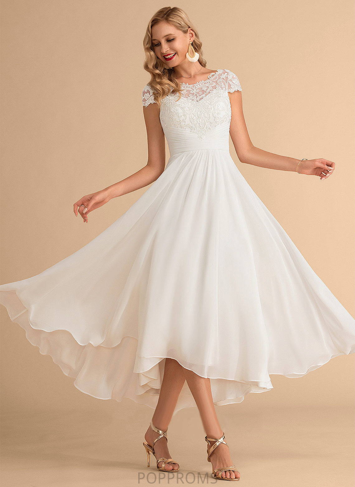 Lace Scoop Asymmetrical Wedding Chiffon Alyson Wedding Dresses A-Line Neck Dress