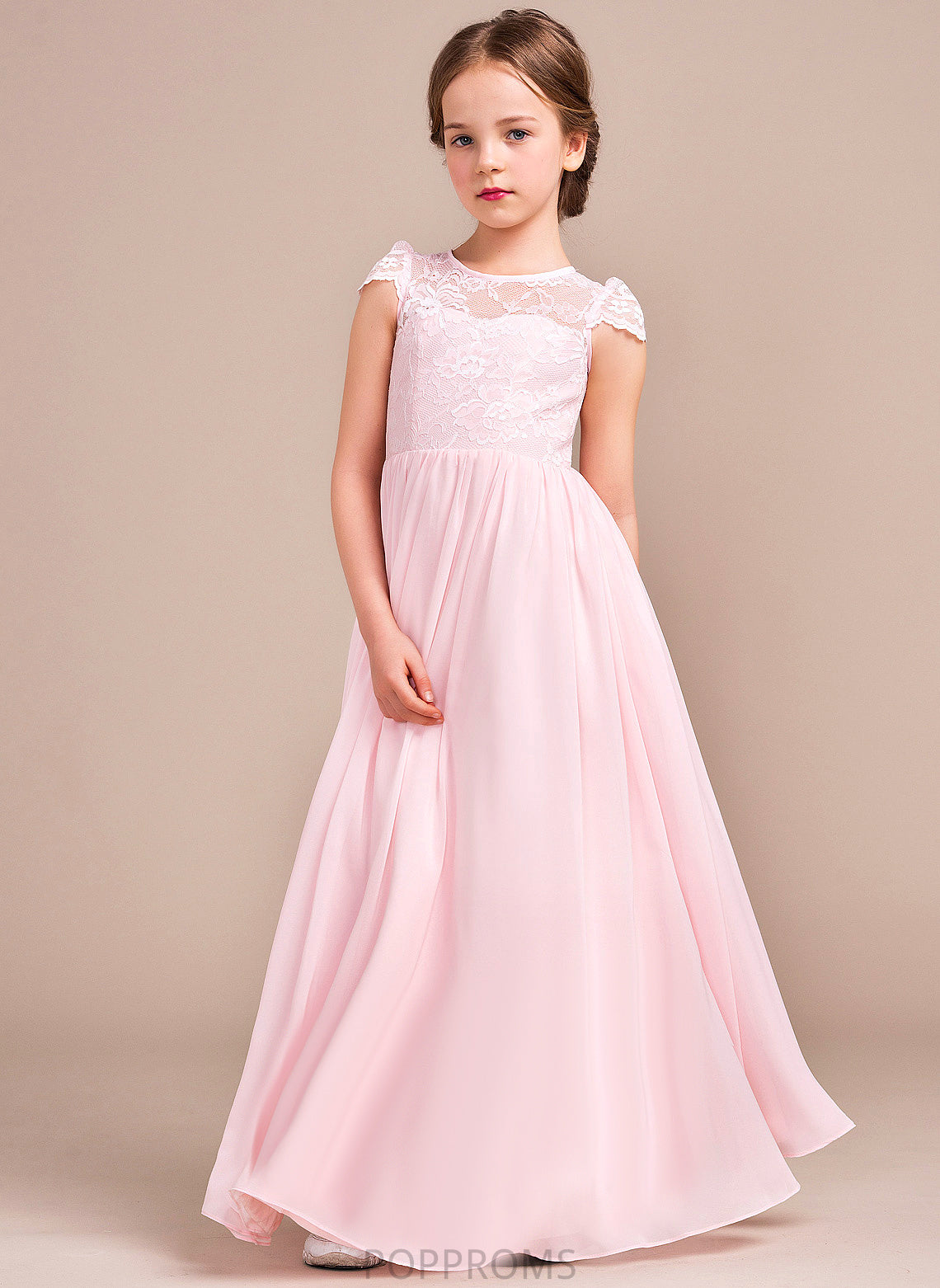 Flower Girl Dresses - Flower Marisol A-Line/Princess Girl Neck Chiffon/Lace Scoop Sleeveless Floor-length Dress