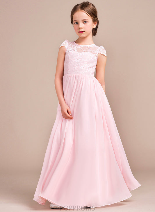 Flower Girl Dresses - Flower Marisol A-Line/Princess Girl Neck Chiffon/Lace Scoop Sleeveless Floor-length Dress