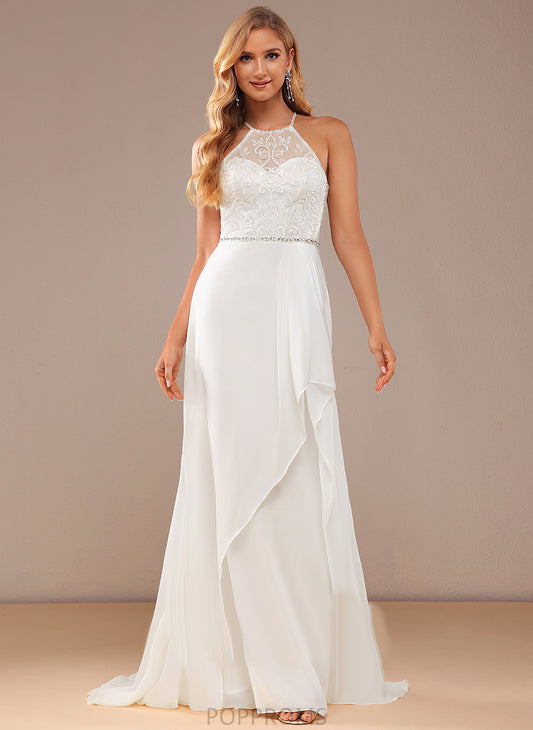 Train Sally Beading With Dress Lace Lace A-Line Neck Sequins Wedding Dresses Sweep Chiffon Wedding High