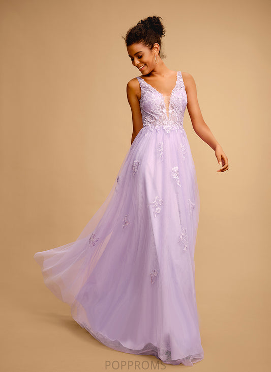 V-neck Ball-Gown/Princess Lace Prom Dresses Tulle Floor-Length Lucille