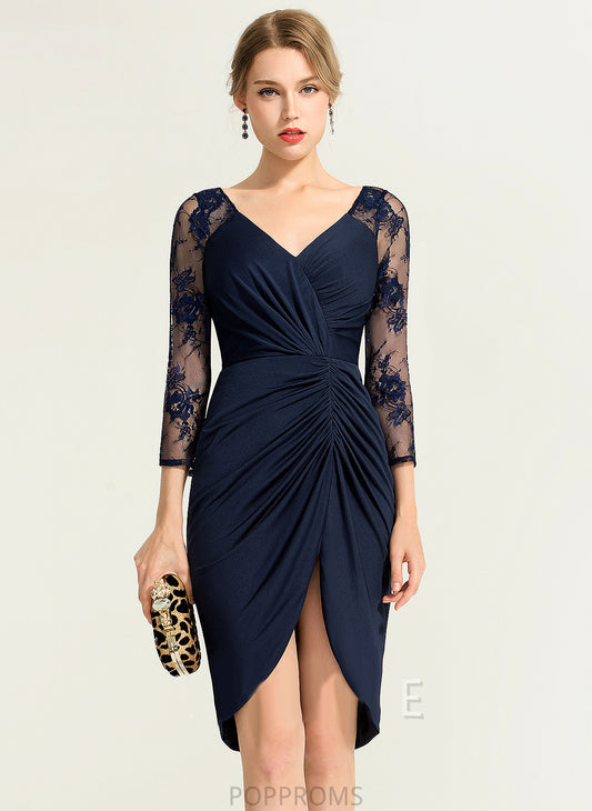 Dress Rachel Asymmetrical Ruffle With V-neck Cocktail Dresses Jersey Lace Sheath/Column Cocktail