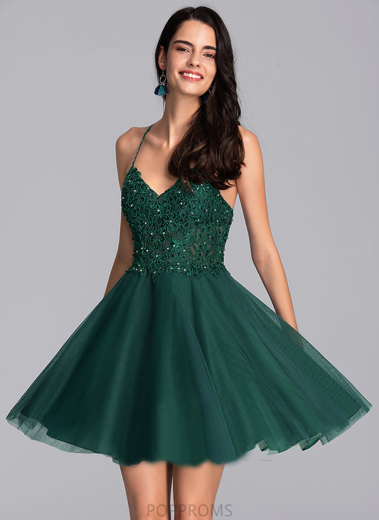 Tulle Homecoming Dress Gracelyn A-Line Short/Mini Beading Homecoming Dresses With Sequins V-neck