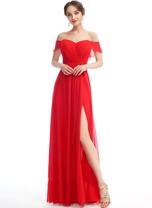 Length Silhouette Fabric A-Line Off-the-Shoulder Floor-Length Embellishment Neckline SplitFront Ruffle Lainey Sleeveless Bridesmaid Dresses