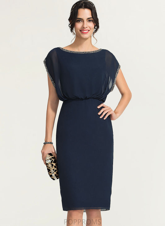 Amiya Chiffon Cocktail Dresses Beading Cocktail Scoop Sheath/Column Neck Knee-Length With Dress