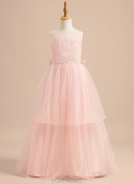 Floor-length Clare Scoop With Girl Flower Neck - Dress Lace/Bow(s) Flower Girl Dresses A-Line Sleeveless Tulle