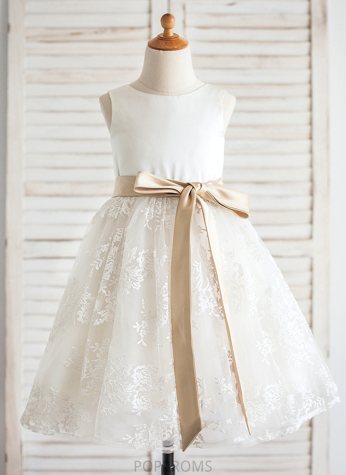 Flower Girl Dresses Scoop Sleeveless - A-Line/Princess Flower Satin/Lace Girl Neck Knee-length Sash With Dress Alissa