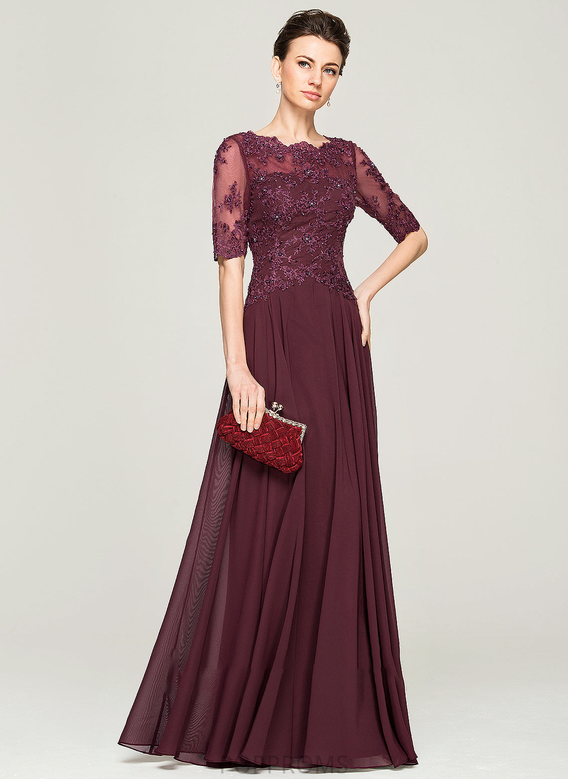 Sequins Dress Scoop Floor-Length Mother of the Bride Dresses the With Lace Beading Bride Chiffon of A-Line Mother Rowan Neck