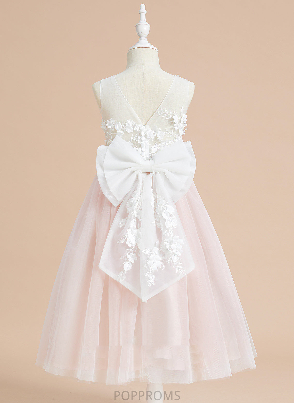 A-Line Nyla Lace/Flower(s)/Bow(s) Scoop Sleeveless Tulle Girl - Neck Dress With Flower Girl Dresses Tea-length Flower