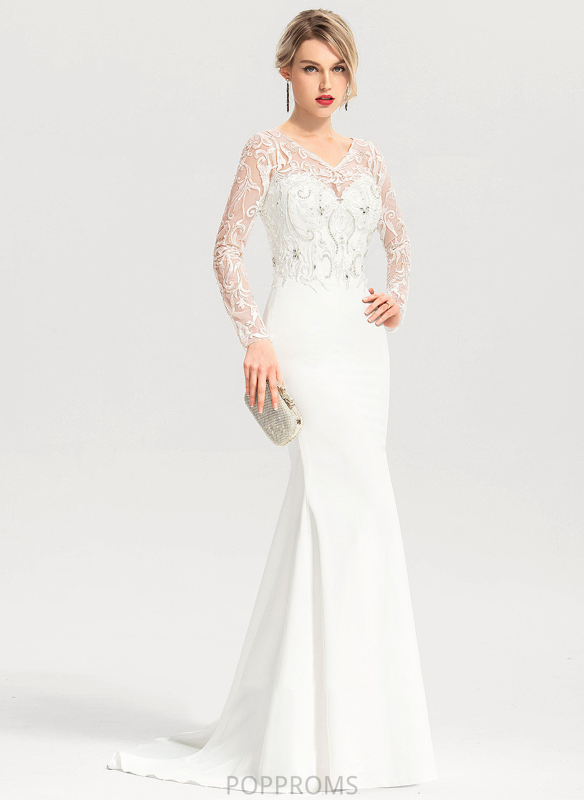 Train With Crepe Sweep Wedding Wedding Dresses Dress Brianna V-neck Sequins Lace Stretch Trumpet/Mermaid Beading