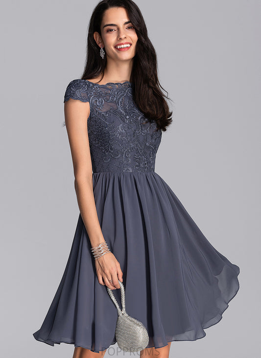 Scoop Neck A-Line Marissa Lace Dress Cocktail Knee-Length Chiffon Cocktail Dresses