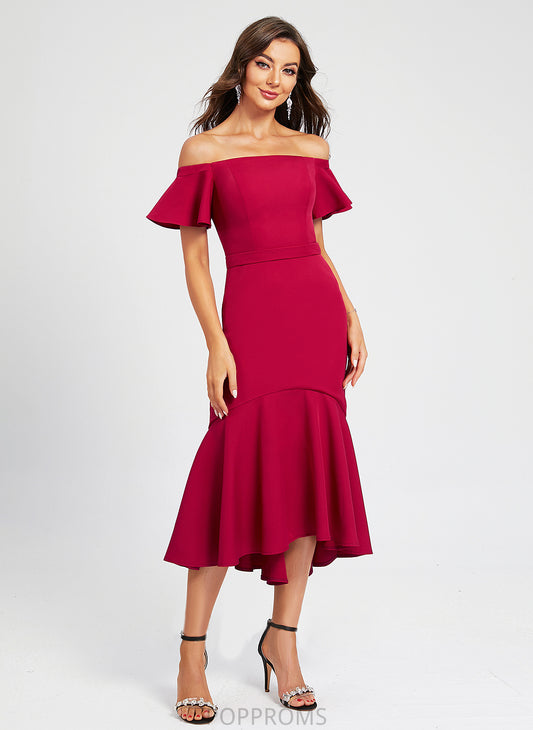 Cocktail Dresses Off-the-Shoulder Asymmetrical Amara Crepe With Trumpet/Mermaid Dress Cocktail Stretch Ruffle