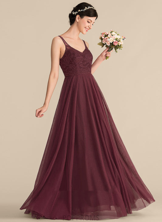 V-neck Fabric Length Silhouette Neckline Lace Straps A-Line Tulle Floor-Length Kathryn Sleeveless Bridesmaid Dresses