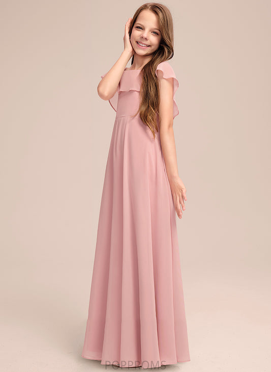 With Chiffon Floor-Length Junior Bridesmaid Dresses Neck Paula A-Line Scoop Cascading Ruffles