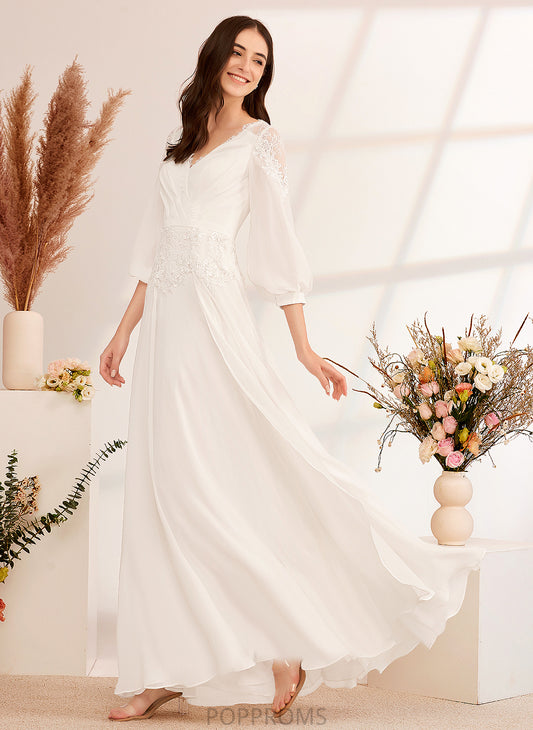 Lace Chiffon A-Line Wedding Dress Wedding Dresses Shirley With Floor-Length V-neck