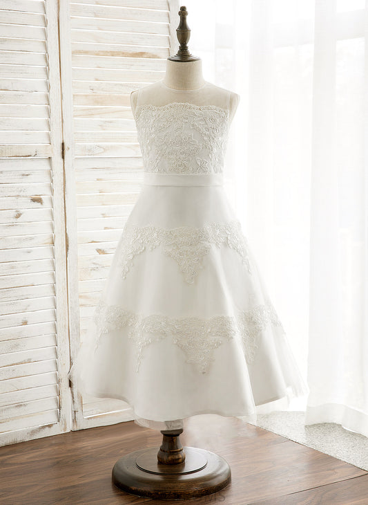 Dress Tea-length Rory Flower Girl Dresses Satin/Tulle/Lace - Girl Sleeveless Flower Scoop A-Line/Princess Neck