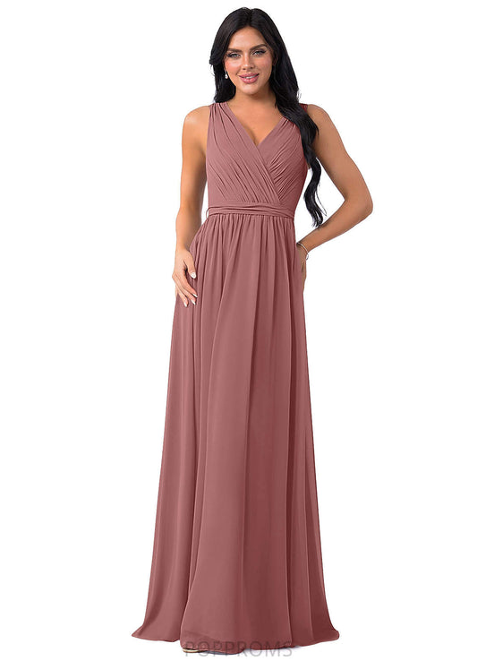 Yasmine V-Neck A-Line/Princess Natural Waist Sleeveless Floor Length Bridesmaid Dresses