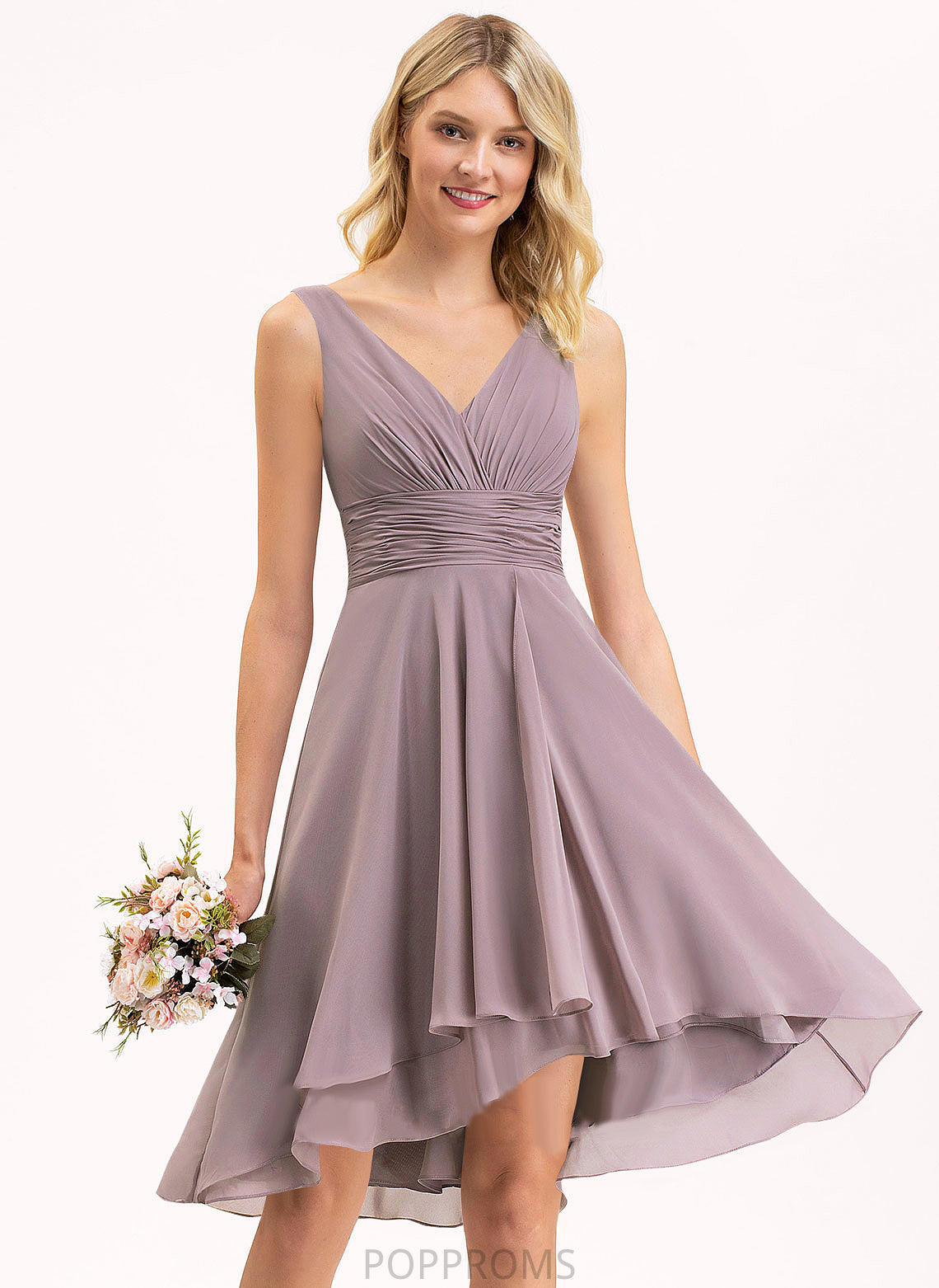 Dress Ruffle Cocktail With Cocktail Dresses A-Line Chiffon V-neck Asymmetrical Alice