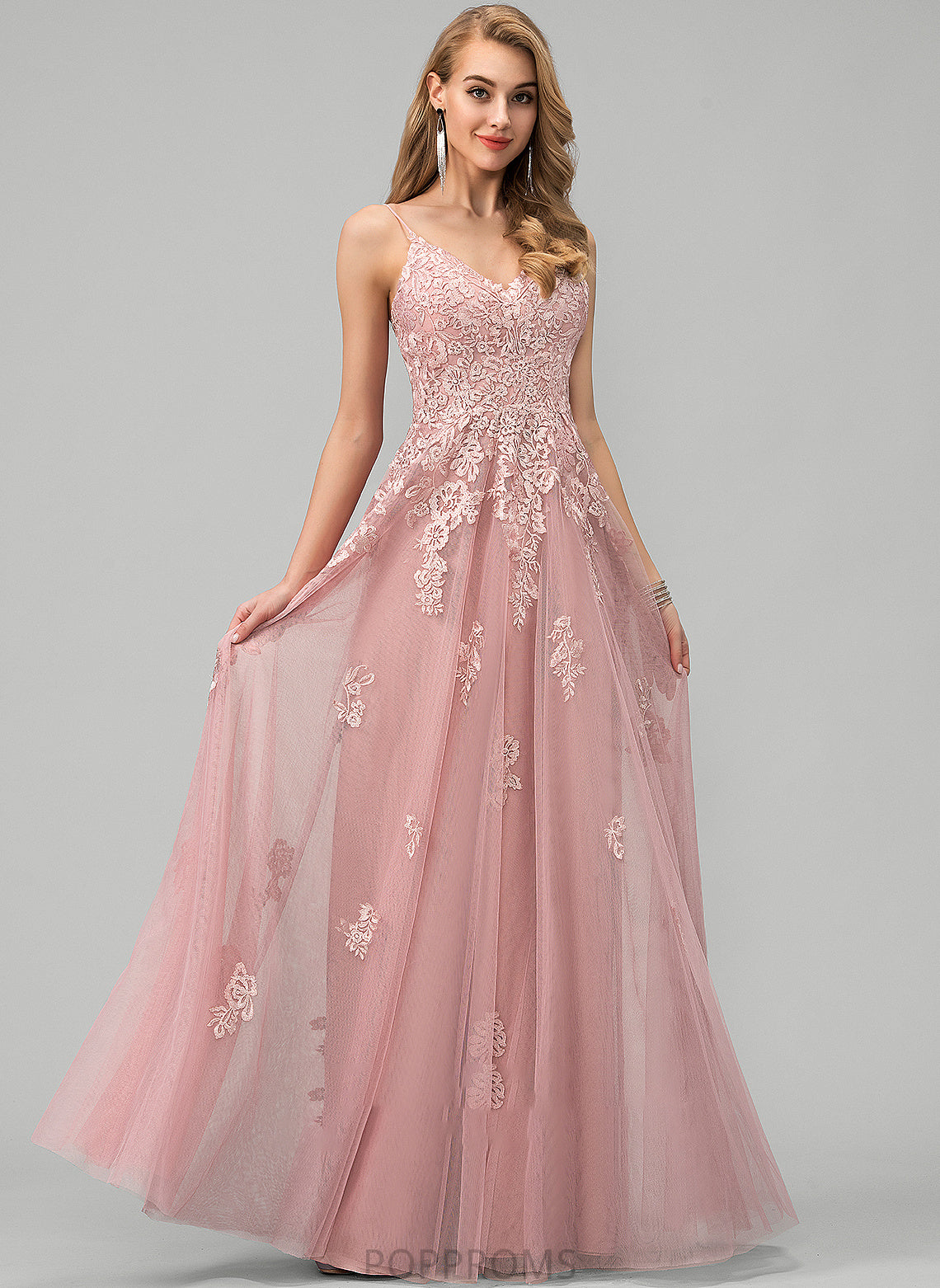 Lace With V-neck Floor-Length Imani Ball-Gown/Princess Prom Dresses Tulle