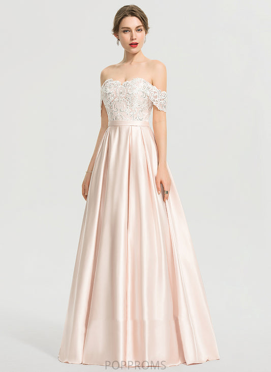 Satin Sequins Wedding Dresses Off-the-Shoulder Lace Floor-Length Wedding With Dress Ball-Gown/Princess Winifred