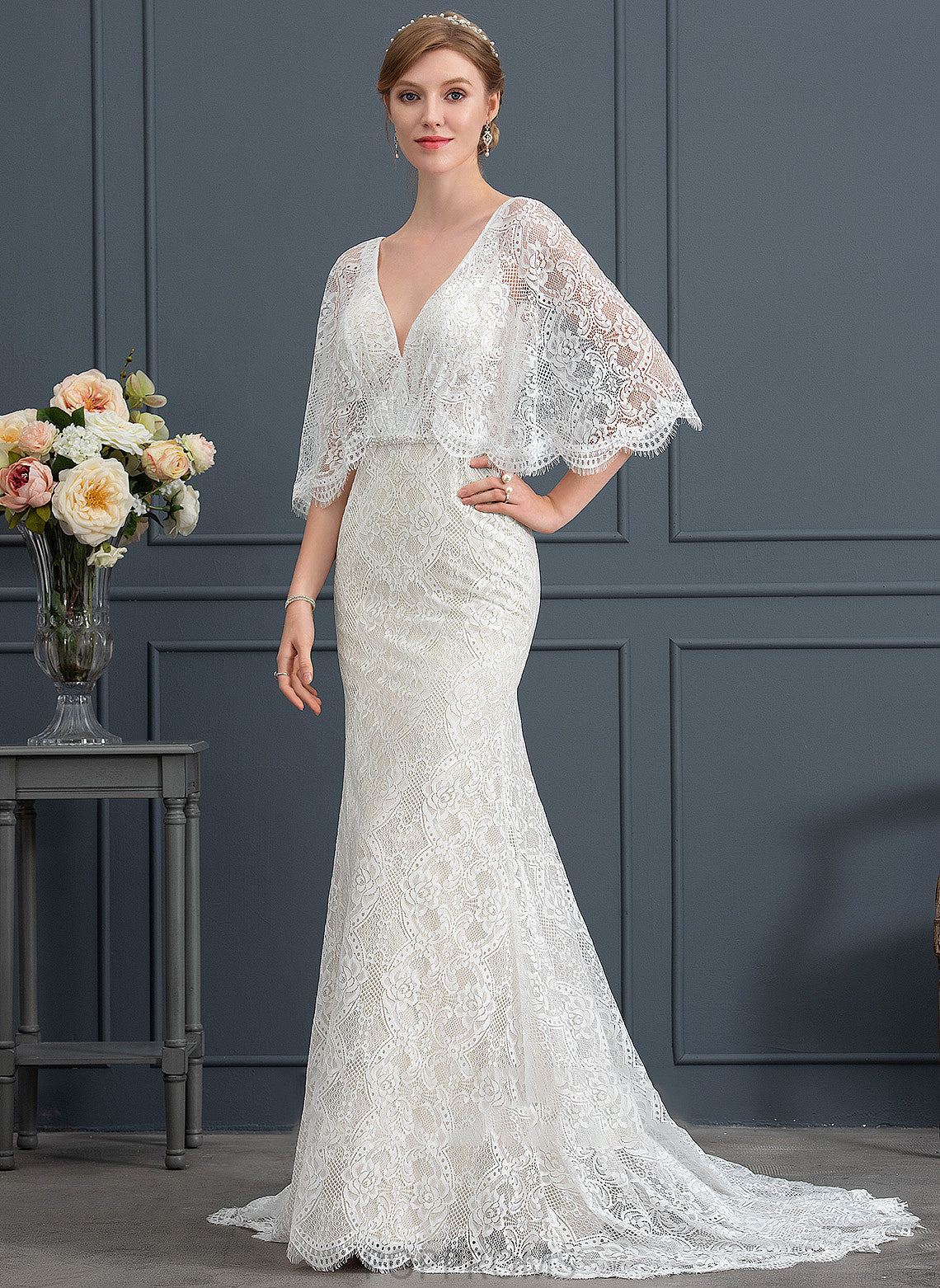 Sweep Wedding Arabella Train With Trumpet/Mermaid Beading Lace Dress Wedding Dresses Sequins V-neck