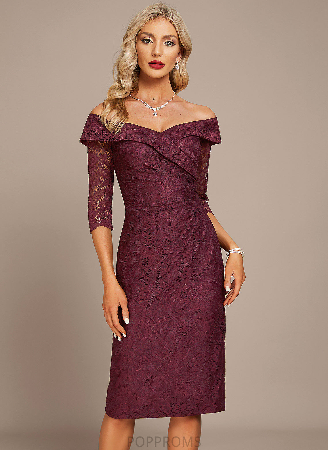 Knee-Length Lace Sheath/Column Off-the-Shoulder Stephanie Cocktail Cocktail Dresses Dress