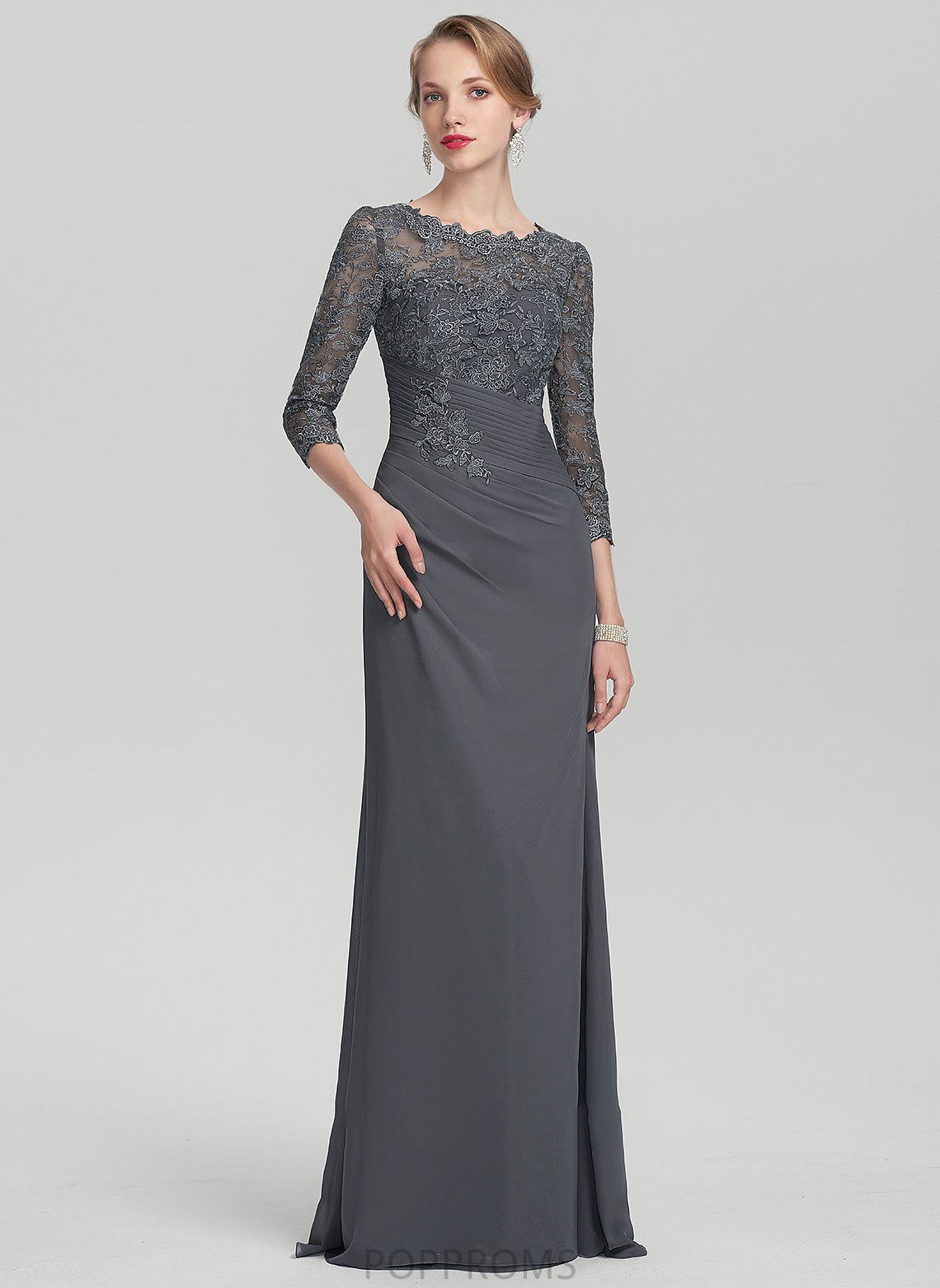 Dress With Neck Sheath/Column Chiffon Rubi Floor-Length Lace Scoop the Mother of the Bride Dresses of Bride Mother Ruffle