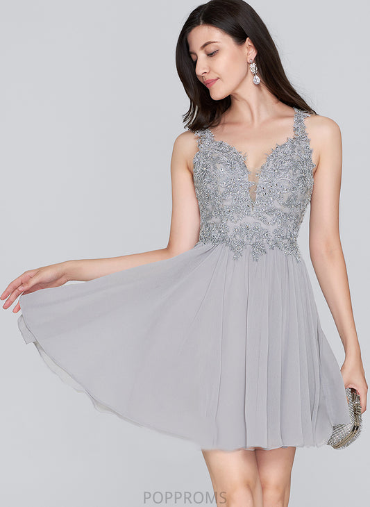 With Dress Homecoming Chiffon Mara A-Line Beading Short/Mini Sweetheart Lace Homecoming Dresses Sequins