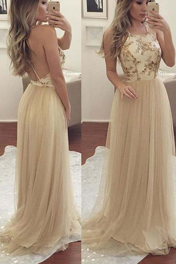 Flowy Long Simple Elegnat Backless Prom Dresses Evening Dresses