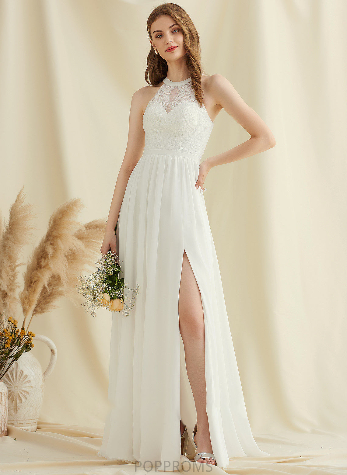 Wedding Neck With Wedding Dresses A-Line Front Dress Floor-Length Chiffon Scoop Split Lace Elva