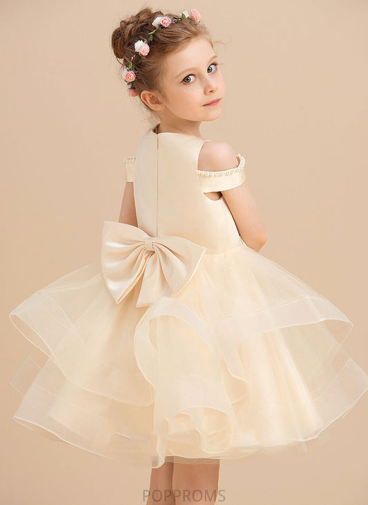 - Scoop Ball-Gown/Princess Sleeveless Beading/Bow(s) Knee-length Dress Flower With Neck Siena Girl Flower Girl Dresses Satin/Tulle