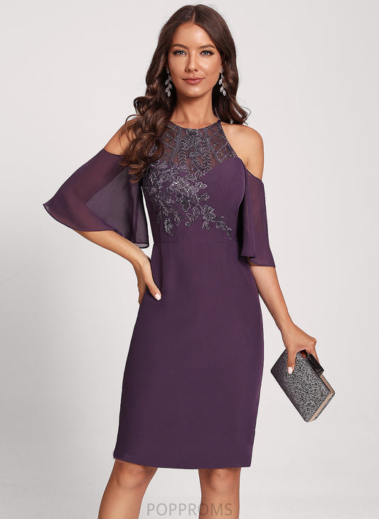 Sheath/Column Shoulder With Dress Cocktail Club Dresses Sequins Lace Knee-Length Chiffon Thirza Cold