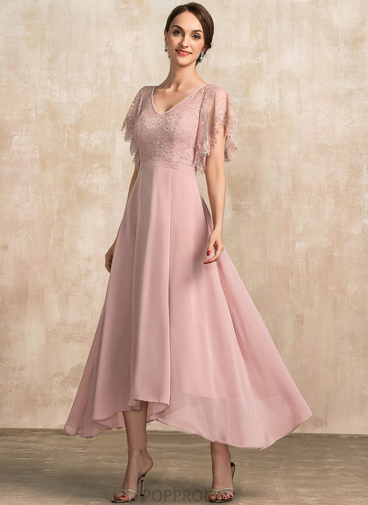 Val A-Line Ankle-Length V-neck Mother of the Bride Dresses Lace the of Mother Bride Dress Chiffon