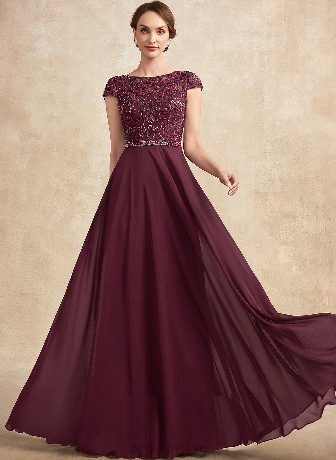 Sequins Mother of the Bride Dresses of Mother Dress Floor-Length the Chiffon A-Line Scoop Bride Neck Donna With Beading Lace