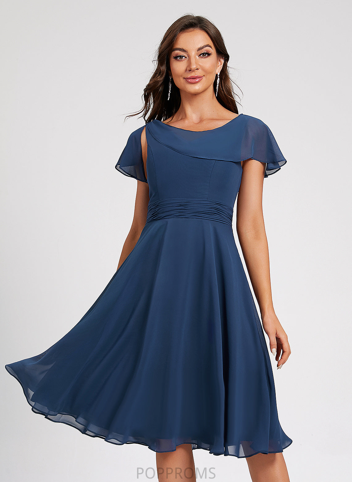 Dress A-Line Cocktail Dresses Kaleigh Scoop Ruffle Neck Cocktail Knee-Length With Chiffon Pleated