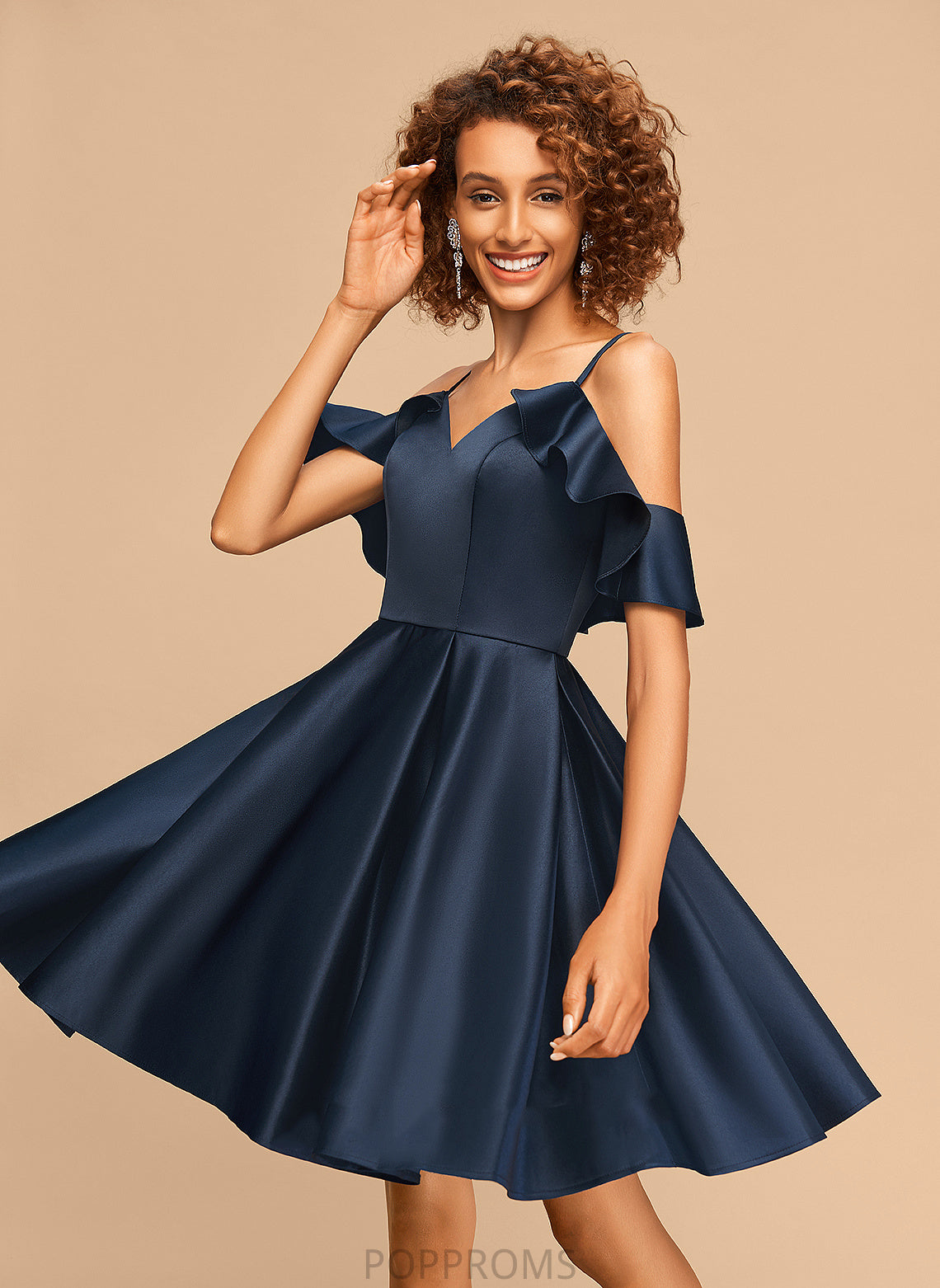 Dress V-neck Ruffles Homecoming Satin Cascading With Homecoming Dresses A-Line Aleah Short/Mini