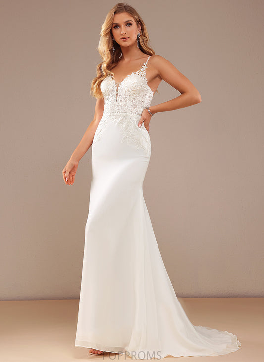 Lace Cierra Dress With V-neck Train Trumpet/Mermaid Wedding Dresses Lace Court Wedding Beading Chiffon