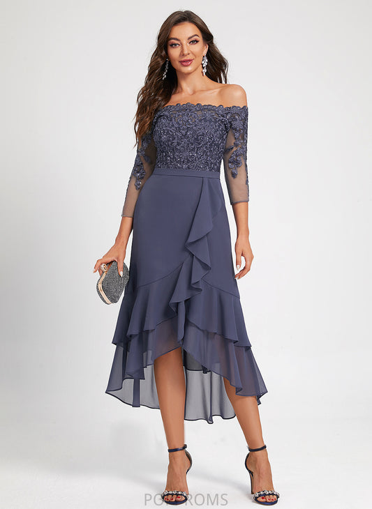 Asymmetrical Cocktail Sequins Dress Off-the-Shoulder Olympia With Chiffon Cocktail Dresses Trumpet/Mermaid