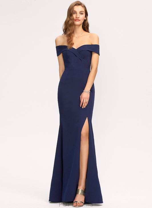 Front Off-the-Shoulder Prom Dresses With Split Stretch Trumpet/Mermaid Floor-Length Noelle Crepe