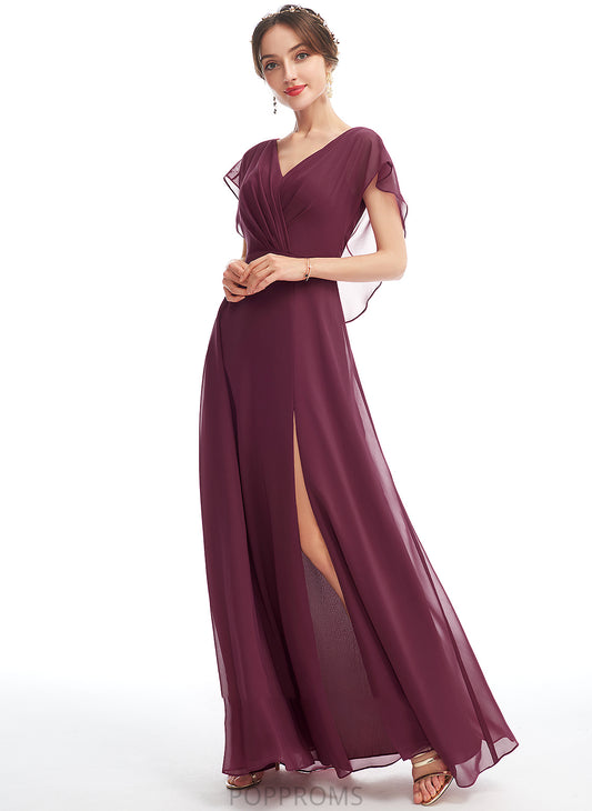 V-neck Embellishment Neckline Floor-Length Ruffle Length SplitFront Fabric A-Line Silhouette Maeve Short Sleeves Bridesmaid Dresses