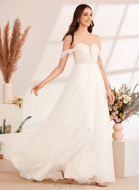 Wedding Dresses Off-the-Shoulder Wedding A-Line Sequins Dress With Lia Train Sweep